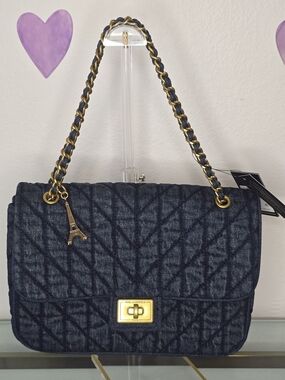 Quilted Denim Chain Shoulder Bag in Denim